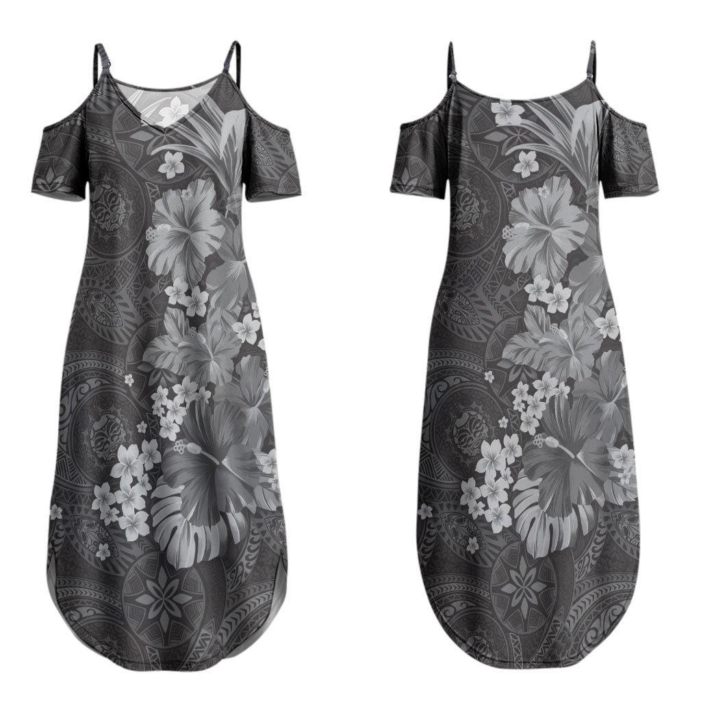 Pauli Hawai'i Hibiscus Couples Matching Summer Maxi Dress and Long Sleeve Button Shirt Polynesian Tribal Tattoo Pattern Floral Elements LT9 - Polynesian Pride
