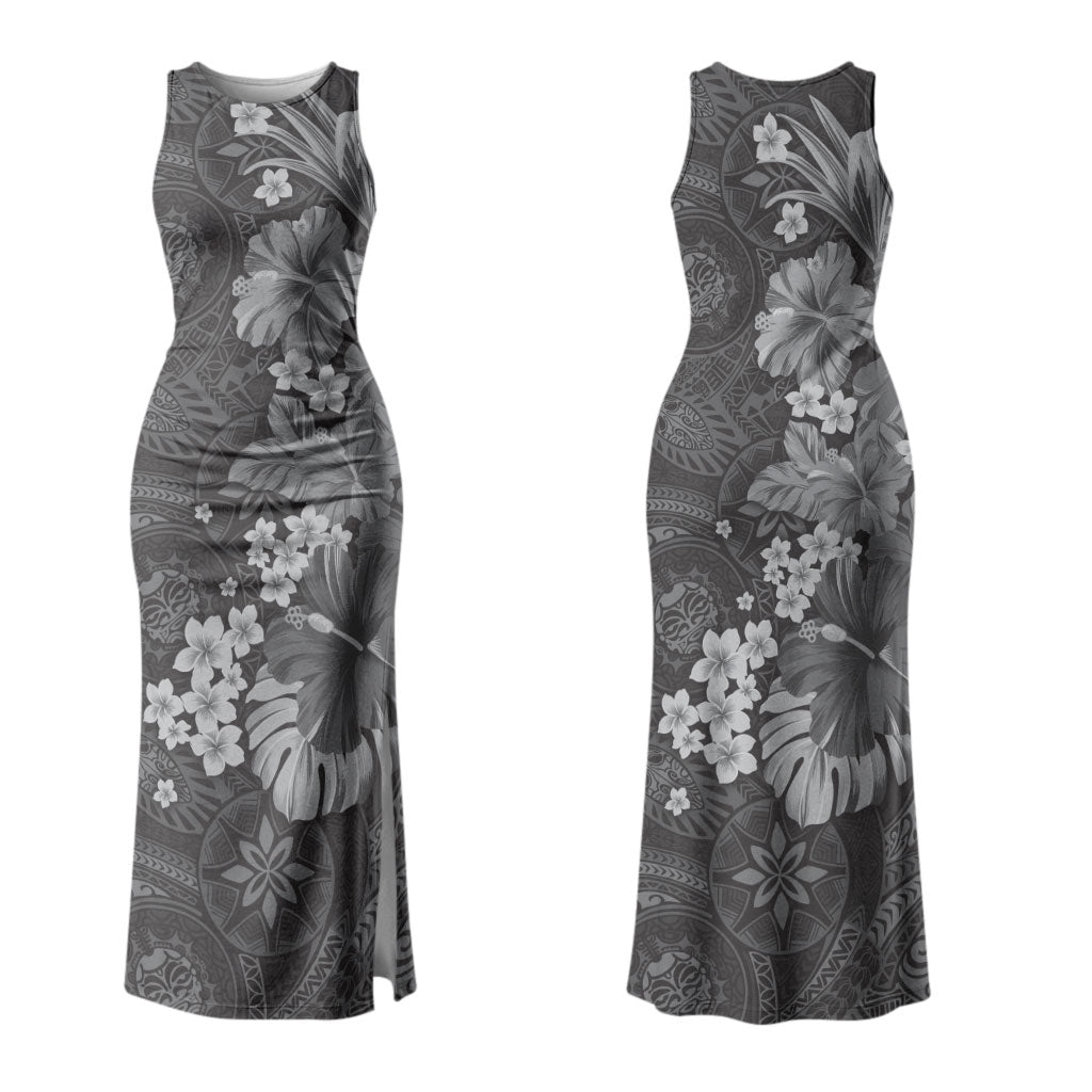 Pauli Hawai'i Hibiscus Couples Matching Tank Maxi Dress and Long Sleeve Button Shirt Polynesian Tribal Tattoo Pattern Floral Elements LT9 - Polynesian Pride