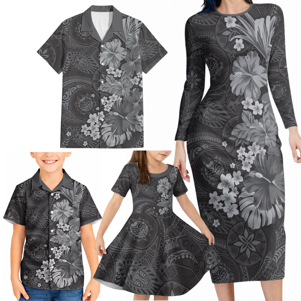 Pauli Hawai'i Hibiscus Family Matching Long Sleeve Bodycon Dress and Hawaiian Shirt Polynesian Tribal Tattoo Pattern Floral Elements LT9 - Polynesian Pride