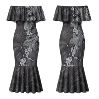 Pauli Hawai'i Hibiscus Family Matching Mermaid Dress and Hawaiian Shirt Polynesian Tribal Tattoo Pattern Floral Elements LT9 Mom's Dress Soft Black - Polynesian Pride