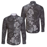 Pauli Hawai'i Hibiscus Family Matching Mermaid Dress and Hawaiian Shirt Polynesian Tribal Tattoo Pattern Floral Elements LT9 Dad's Shirt - Long Sleeve Soft Black - Polynesian Pride