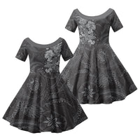 Pauli Hawai'i Hibiscus Family Matching Mermaid Dress and Hawaiian Shirt Polynesian Tribal Tattoo Pattern Floral Elements LT9 Daughter's Dress Soft Black - Polynesian Pride