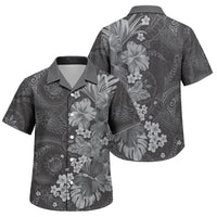Pauli Hawai'i Hibiscus Family Matching Off Shoulder Maxi Dress and Hawaiian Shirt Polynesian Tribal Tattoo Pattern Floral Elements LT9 Son's Shirt Soft Black - Polynesian Pride