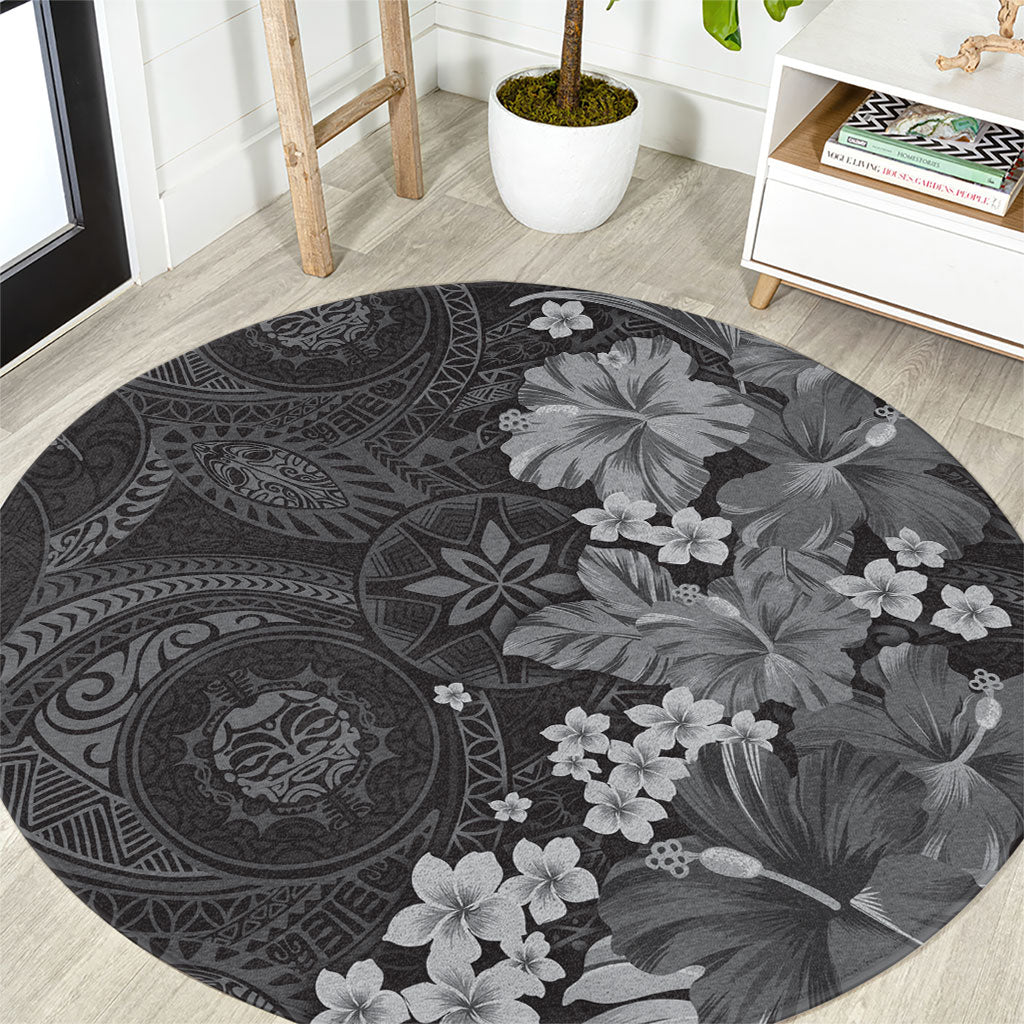 Pauli Hawai'i Hibiscus Round Carpet Polynesian Tribal Tattoo Pattern Floral Elements