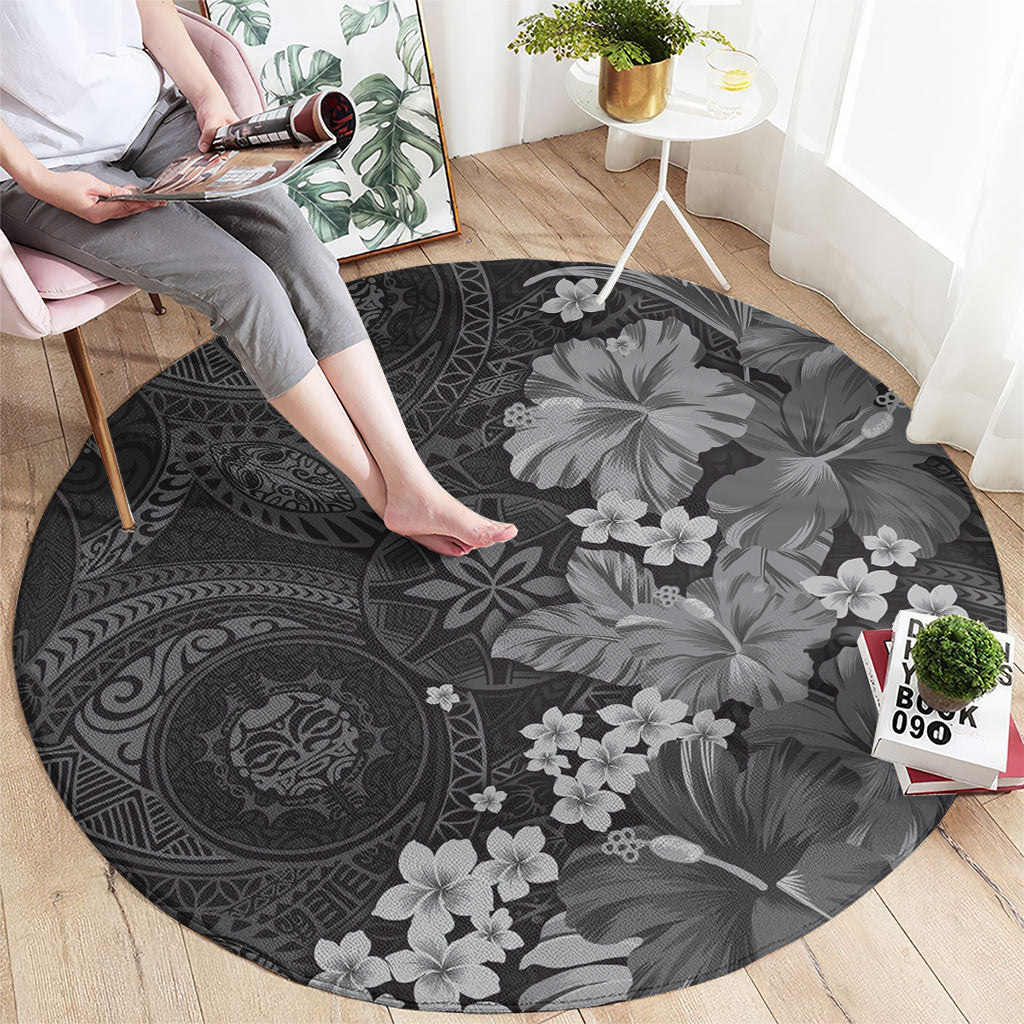 Pauli Hawai'i Hibiscus Round Carpet Polynesian Tribal Tattoo Pattern Floral Elements