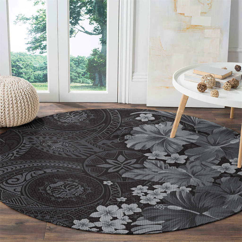 Pauli Hawai'i Hibiscus Round Carpet Polynesian Tribal Tattoo Pattern Floral Elements