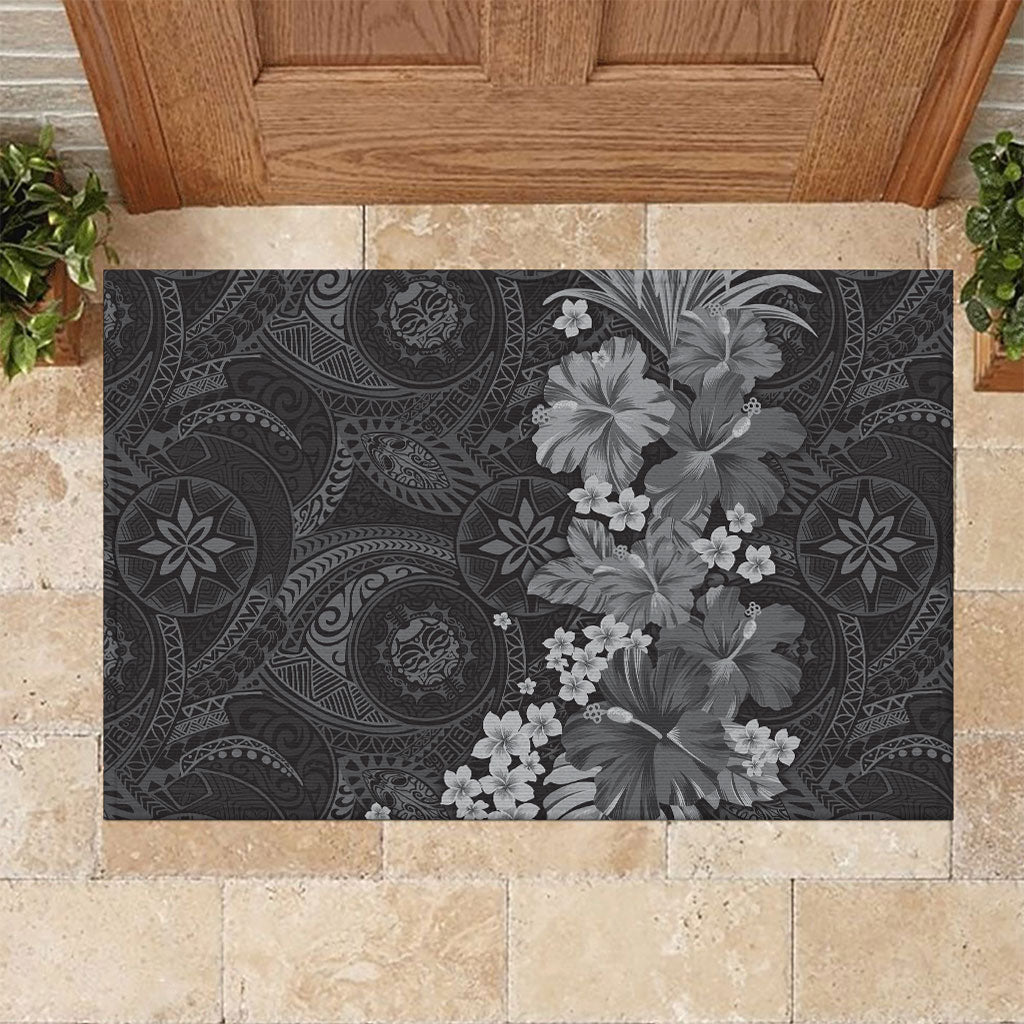 Pauli Hawai'i Hibiscus Rubber Doormat Polynesian Tribal Tattoo Pattern Floral Elements LT9 Soft Black - Polynesian Pride