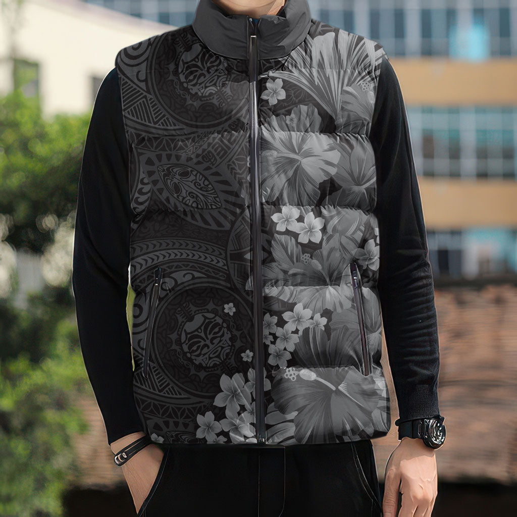 Pauli Hawai'i Hibiscus Sleeveless Puffer Jacket Polynesian Tribal Tattoo Pattern Floral Elements LT9 - Polynesian Pride
