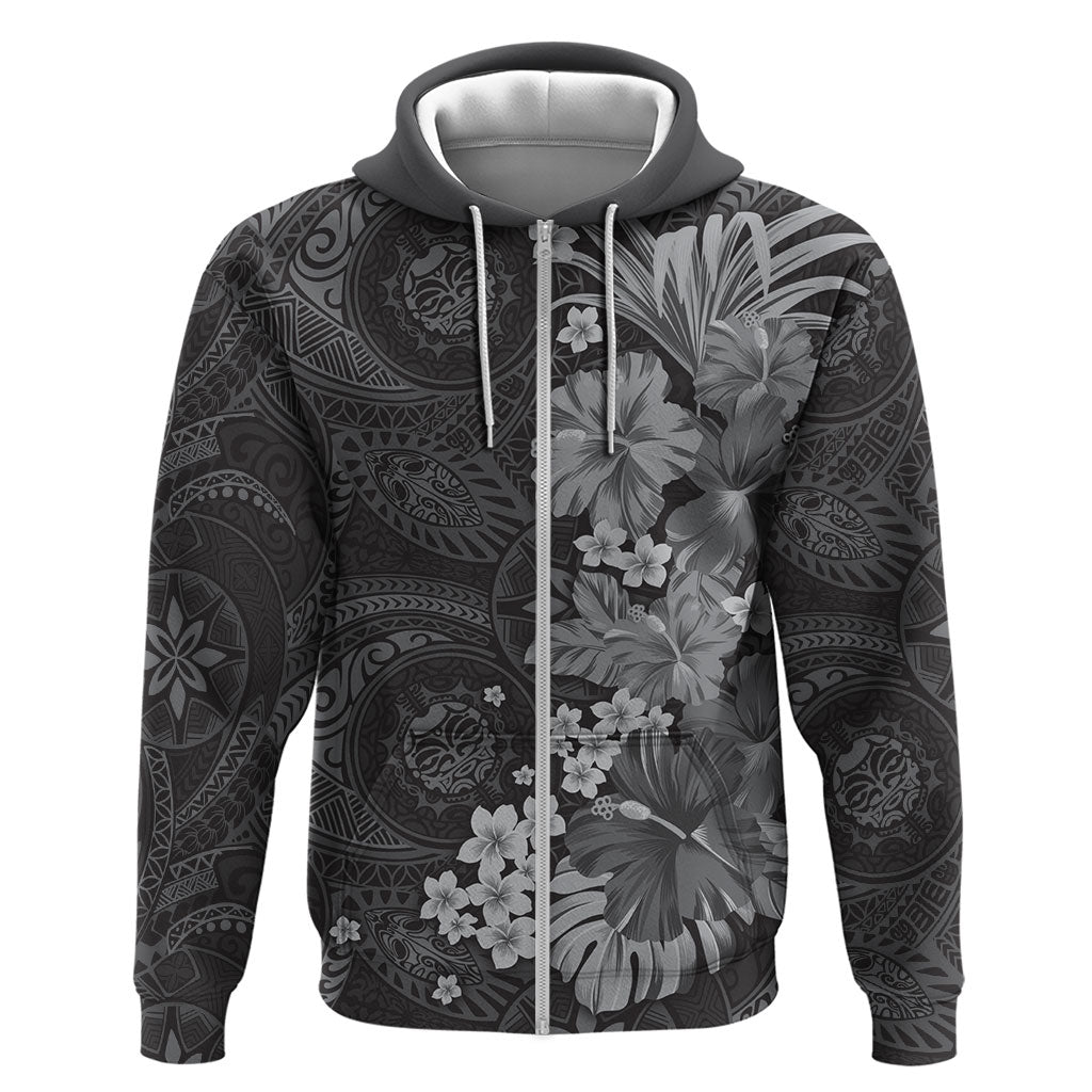 Pauli Hawai'i Hibiscus Zip Hoodie Polynesian Tribal Tattoo Pattern Floral Elements LT9 Zip Hoodie Soft Black - Polynesian Pride