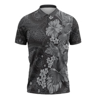 Pauli Hawai'i Hibiscus Zipper Polo Shirt Polynesian Tribal Tattoo Pattern Floral Elements