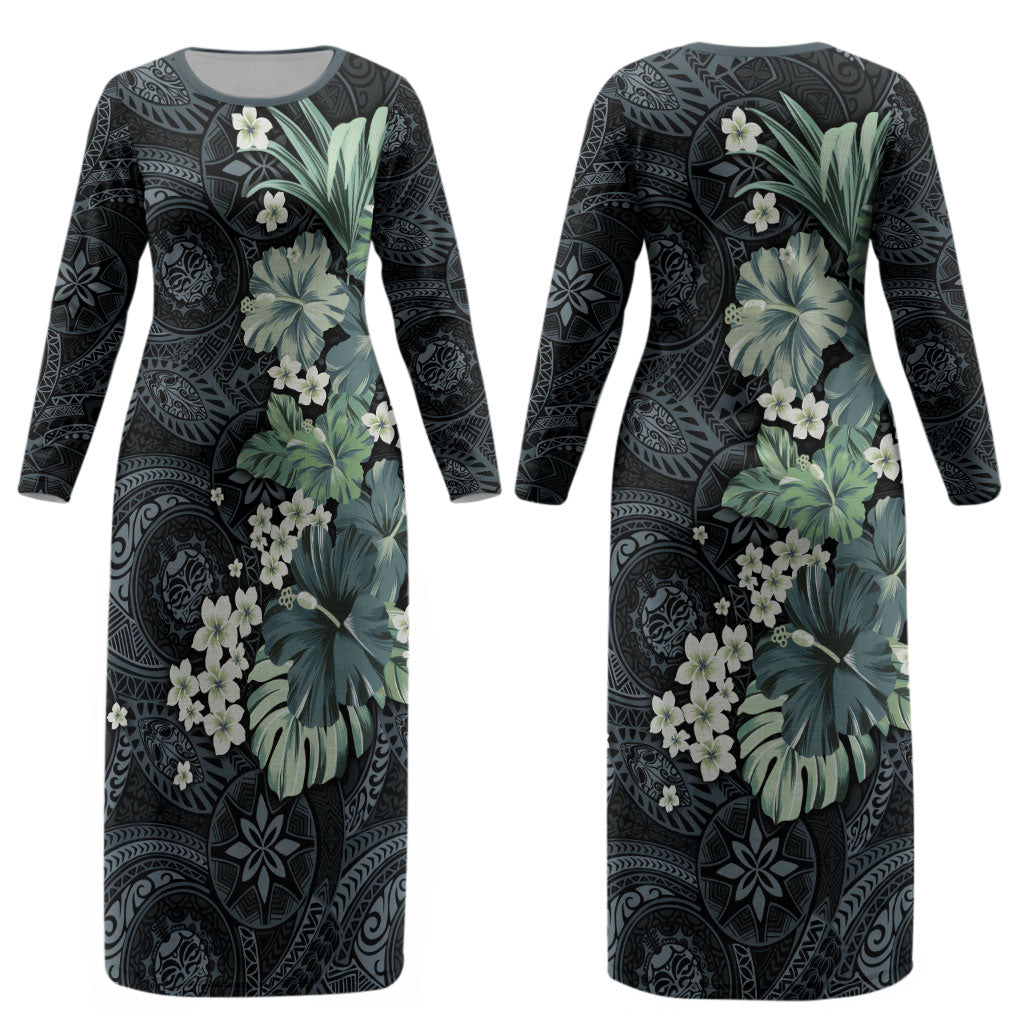 Pauliuli Hawai'i Hibiscus Couples Matching Long Sleeve Bodycon Dress and Hawaiian Shirt Polynesian Tribal Tattoo Pattern Floral Elements LT9 - Polynesian Pride