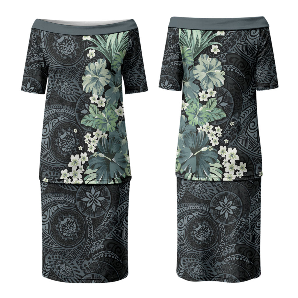Pauliuli Hawai'i Hibiscus Couples Matching Puletasi and Hawaiian Shirt Polynesian Tribal Tattoo Pattern Floral Elements LT9 - Polynesian Pride