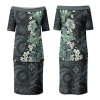 Pauliuli Hawai'i Hibiscus Couples Matching Puletasi and Long Sleeve Button Shirt Polynesian Tribal Tattoo Pattern Floral Elements LT9 - Polynesian Pride