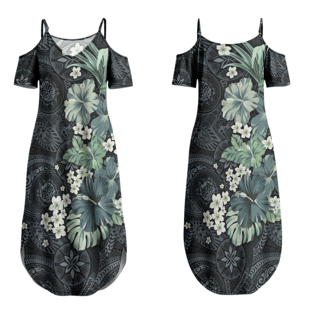 Pauliuli Hawai'i Hibiscus Couples Matching Summer Maxi Dress and Hawaiian Shirt Polynesian Tribal Tattoo Pattern Floral Elements LT9 - Polynesian Pride
