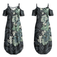 Pauliuli Hawai'i Hibiscus Couples Matching Summer Maxi Dress and Hawaiian Shirt Polynesian Tribal Tattoo Pattern Floral Elements LT9 - Polynesian Pride