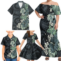 Pauliuli Hawai'i Hibiscus Family Matching Off Shoulder Maxi Dress and Hawaiian Shirt Polynesian Tribal Tattoo Pattern Floral Elements LT9 - Polynesian Pride