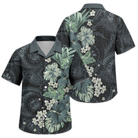 Pauliuli Hawai'i Hibiscus Family Matching Puletasi and Hawaiian Shirt Polynesian Tribal Tattoo Pattern Floral Elements LT9 Son's Shirt Charcoal Blue - Polynesian Pride