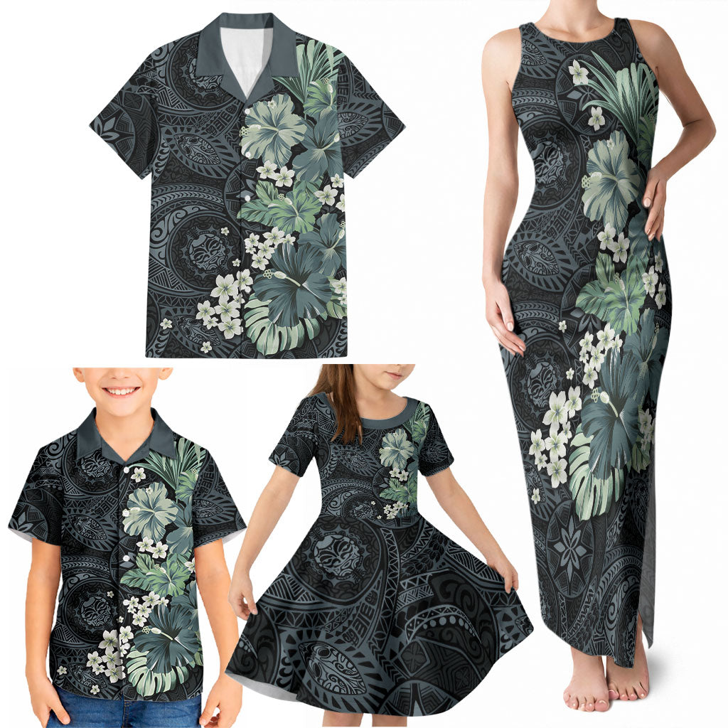 Pauliuli Hawai'i Hibiscus Family Matching Tank Maxi Dress and Hawaiian Shirt Polynesian Tribal Tattoo Pattern Floral Elements LT9 - Polynesian Pride