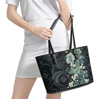 Pauliuli Hawai'i Hibiscus Leather Tote Bag Polynesian Tribal Tattoo Pattern Floral Elements