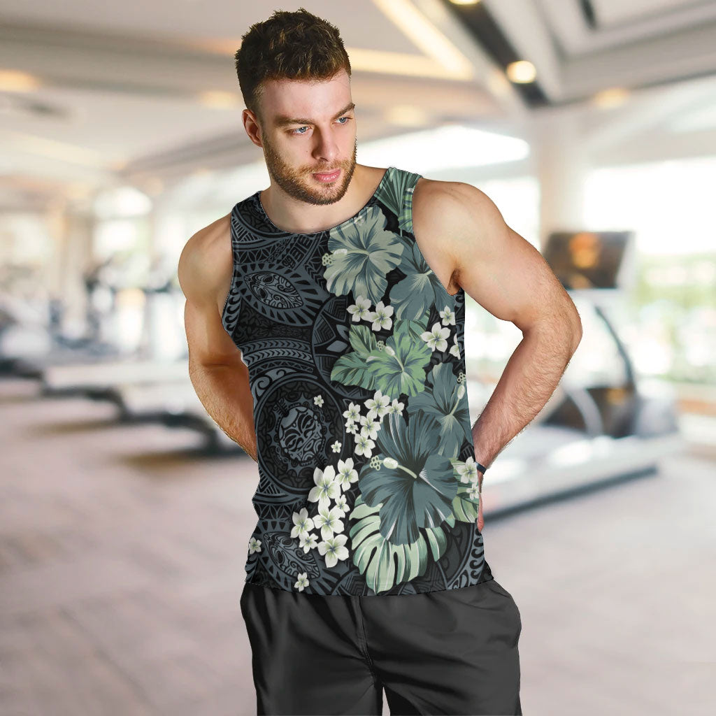 Pauliuli Hawai'i Hibiscus Men Tank Top Polynesian Tribal Tattoo Pattern Floral Elements