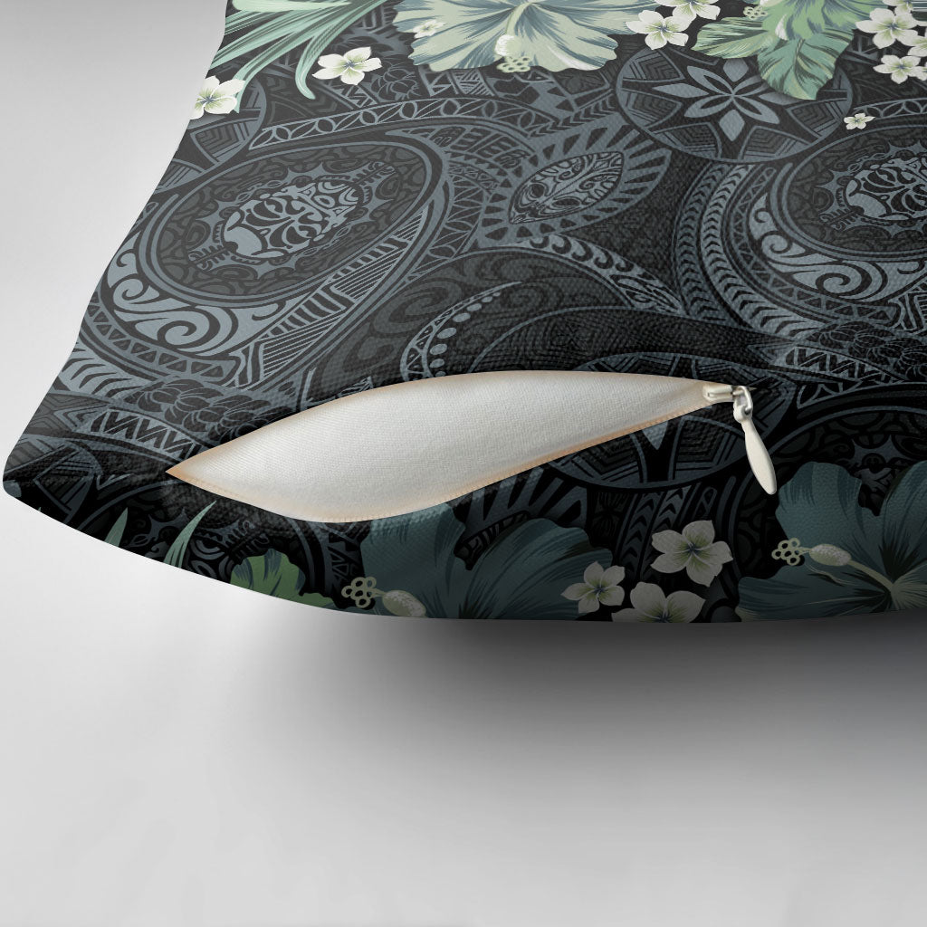 Pauliuli Hawai'i Hibiscus Pillow Cover Polynesian Tribal Tattoo Pattern Floral Elements
