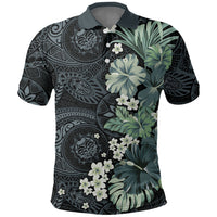 Pauliuli Hawai'i Hibiscus Polo Shirt Polynesian Tribal Tattoo Pattern Floral Elements
