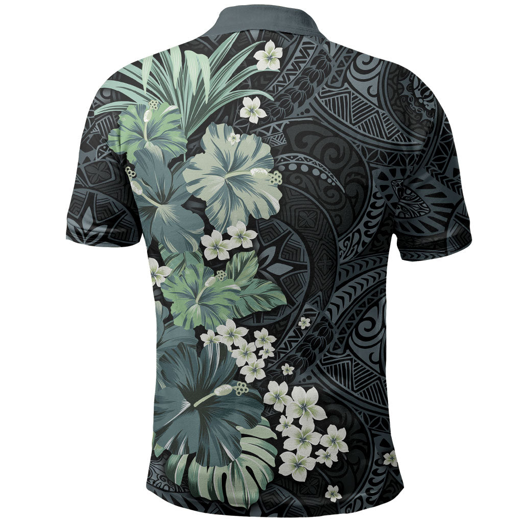 Pauliuli Hawai'i Hibiscus Polo Shirt Polynesian Tribal Tattoo Pattern Floral Elements