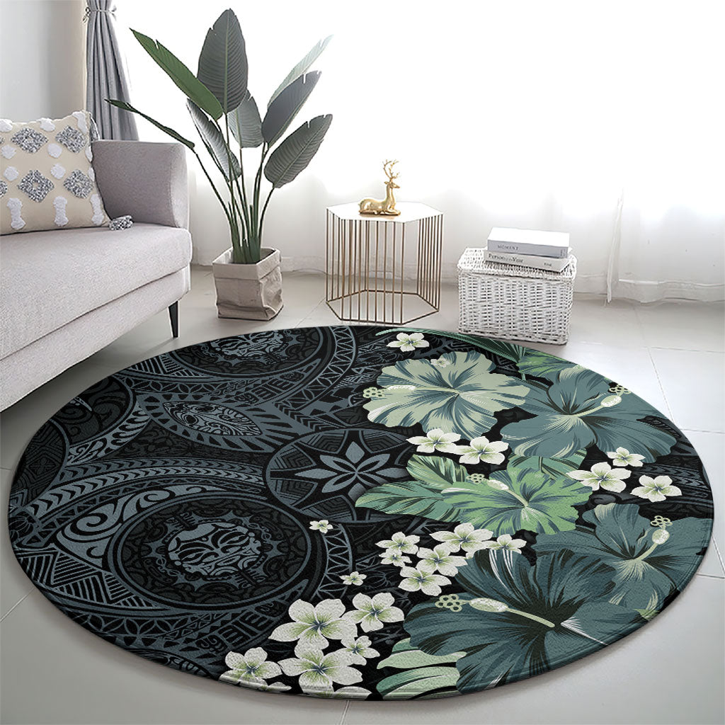 Pauliuli Hawai'i Hibiscus Round Carpet Polynesian Tribal Tattoo Pattern Floral Elements LT9 - Polynesian Pride