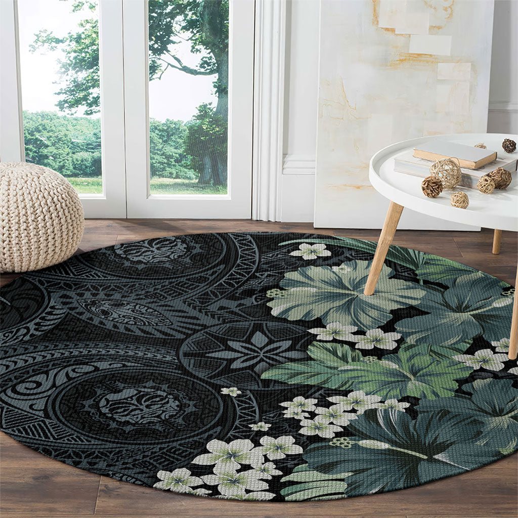 Pauliuli Hawai'i Hibiscus Round Carpet Polynesian Tribal Tattoo Pattern Floral Elements LT9 - Polynesian Pride