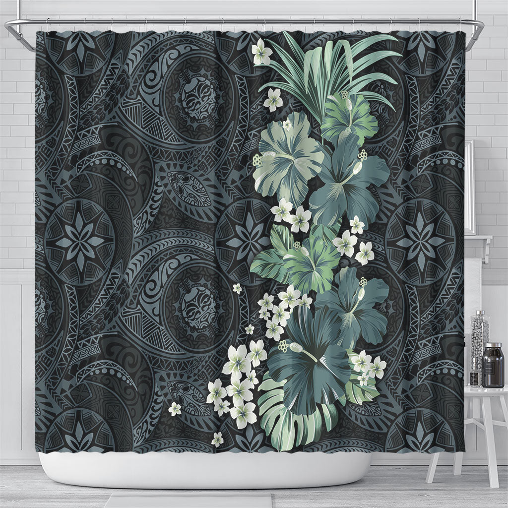 Pauliuli Hawai'i Hibiscus Shower Curtain Polynesian Tribal Tattoo Pattern Floral Elements LT9 - Polynesian Pride