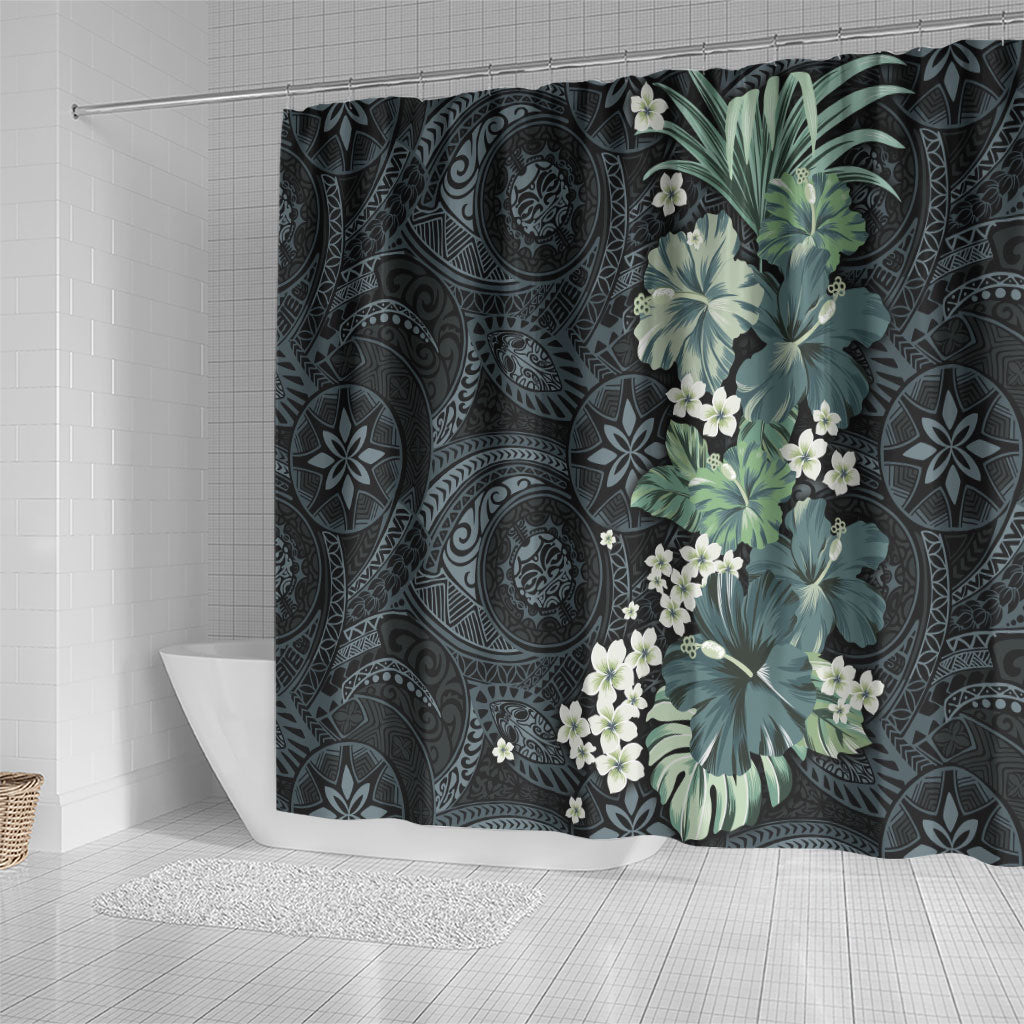 Pauliuli Hawai'i Hibiscus Shower Curtain Polynesian Tribal Tattoo Pattern Floral Elements LT9 - Polynesian Pride