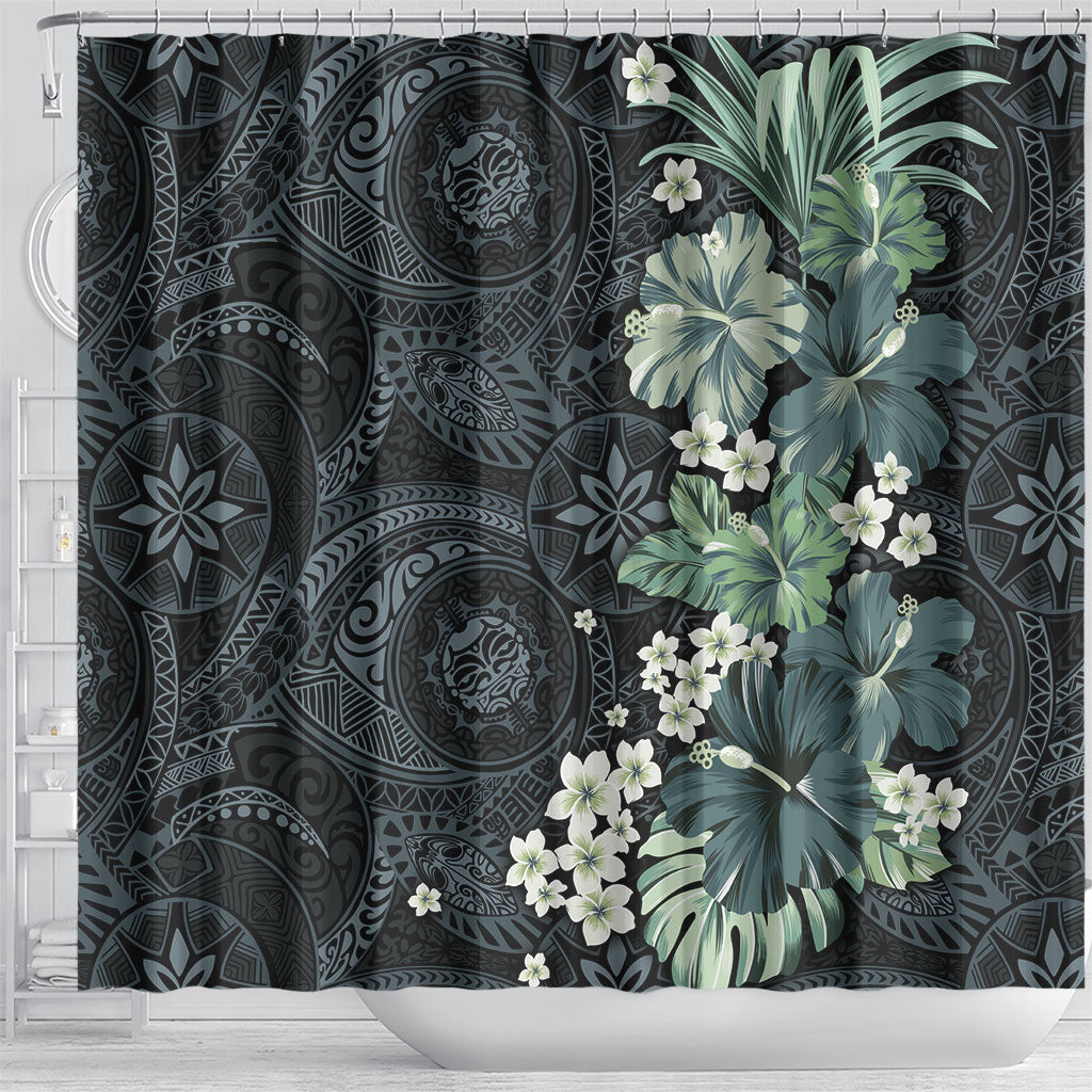 Pauliuli Hawai'i Hibiscus Shower Curtain Polynesian Tribal Tattoo Pattern Floral Elements LT9 - Polynesian Pride