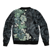 Pauliuli Hawai'i Hibiscus Sleeve Zip Bomber Jacket Polynesian Tribal Tattoo Pattern Floral Elements