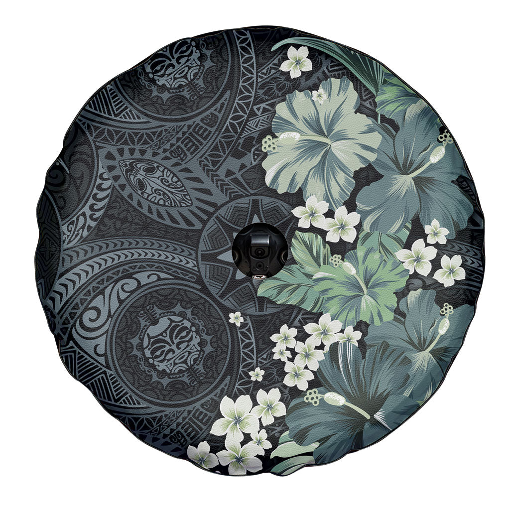 Pauliuli Hawai'i Hibiscus Spare Tire Cover Polynesian Tribal Tattoo Pattern Floral Elements
