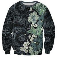 Pauliuli Hawai'i Hibiscus Sweatshirt Polynesian Tribal Tattoo Pattern Floral Elements LT9 Unisex Charcoal Blue - Polynesian Pride
