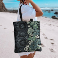 Pauliuli Hawai'i Hibiscus Tote Bag Polynesian Tribal Tattoo Pattern Floral Elements LT9 - Polynesian Pride