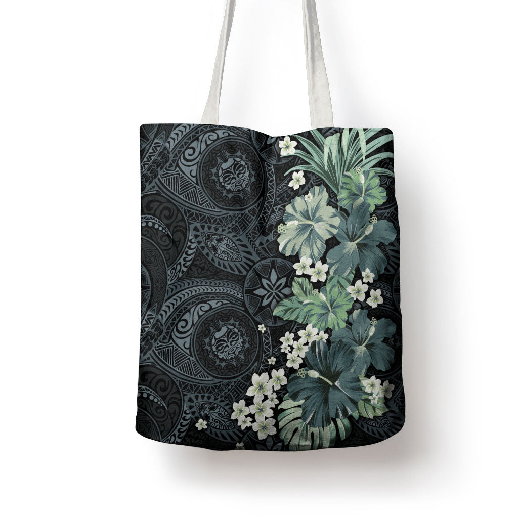 Pauliuli Hawai'i Hibiscus Tote Bag Polynesian Tribal Tattoo Pattern Floral Elements LT9 - Polynesian Pride