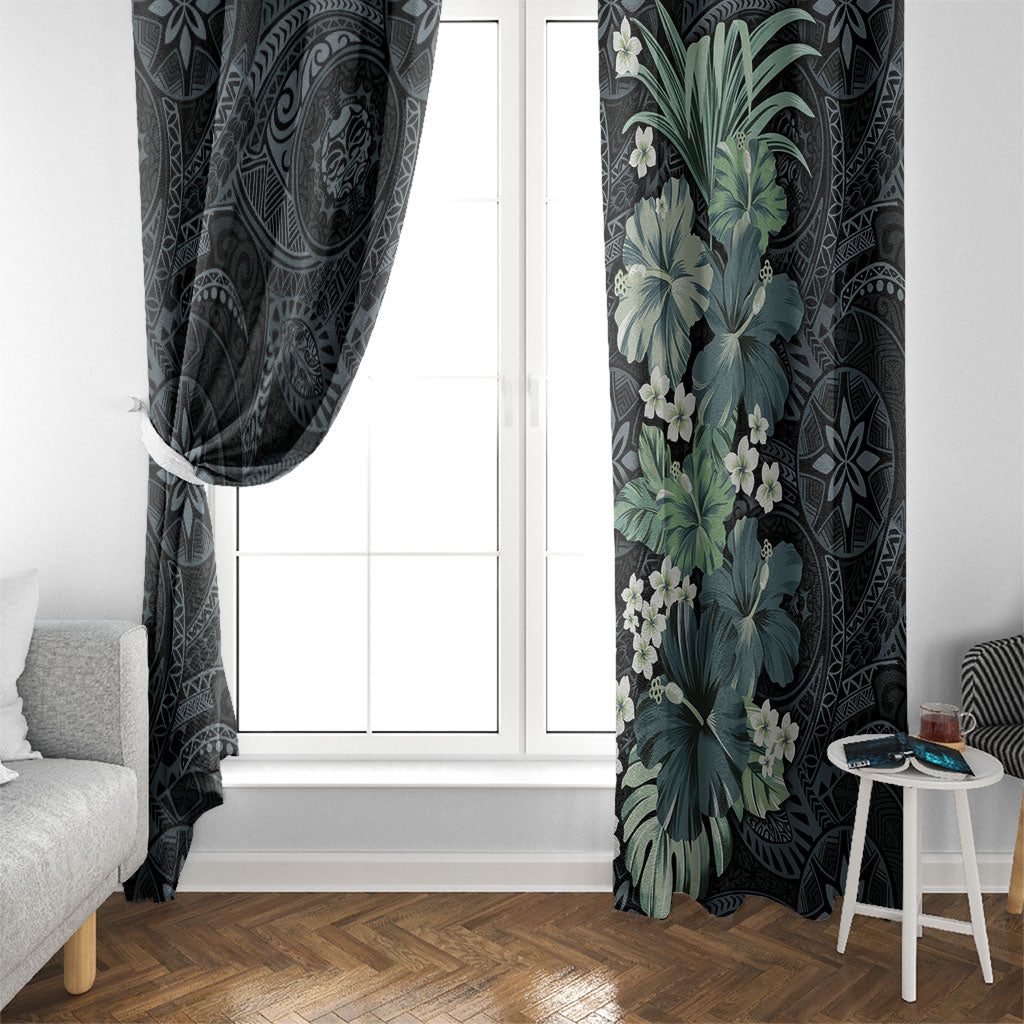 Pauliuli Hawai'i Hibiscus Window Curtain Polynesian Tribal Tattoo Pattern Floral Elements