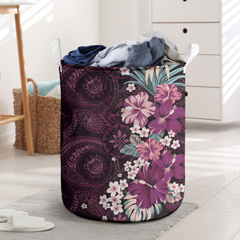 Poni Mama Hawai'i Hibiscus Laundry Basket Polynesian Tribal Tattoo Pattern Floral Elements LT9 Pink - Polynesian Pride