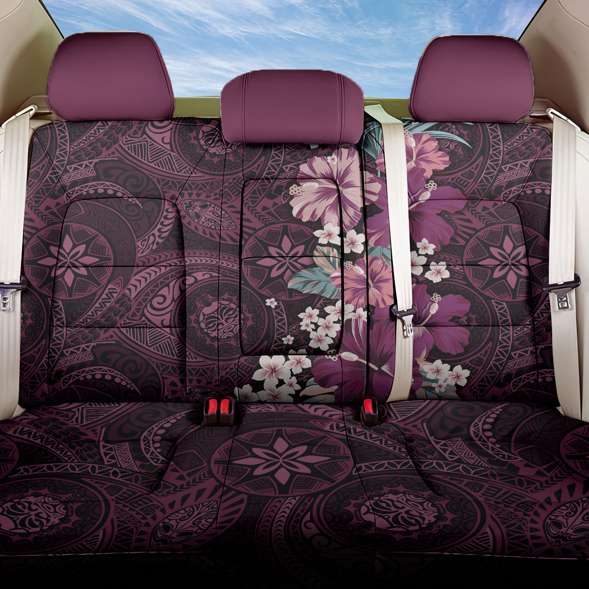 Poni Mama Hawai'i Hibiscus Back Car Seat Cover Polynesian Tribal Tattoo Pattern Floral Elements
