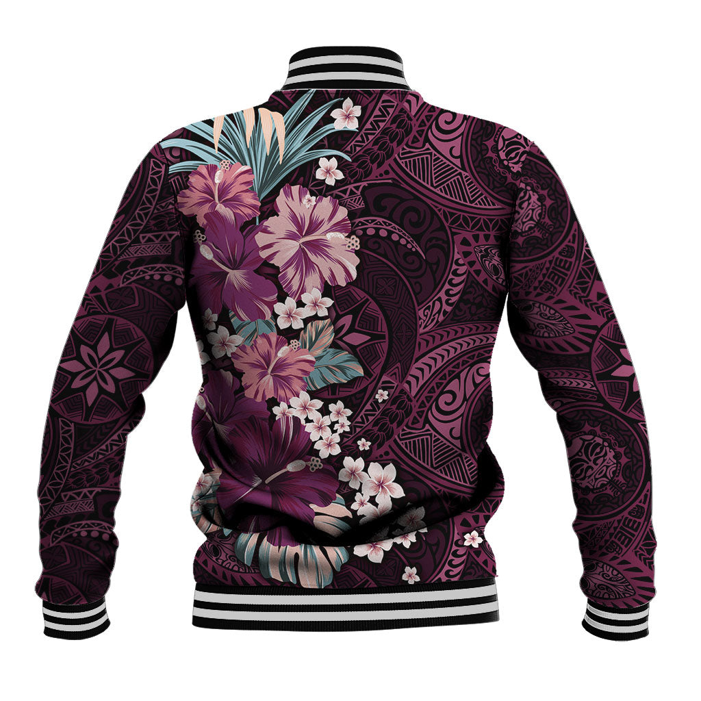 Poni Mama Hawai'i Hibiscus Baseball Jacket Polynesian Tribal Tattoo Pattern Floral Elements