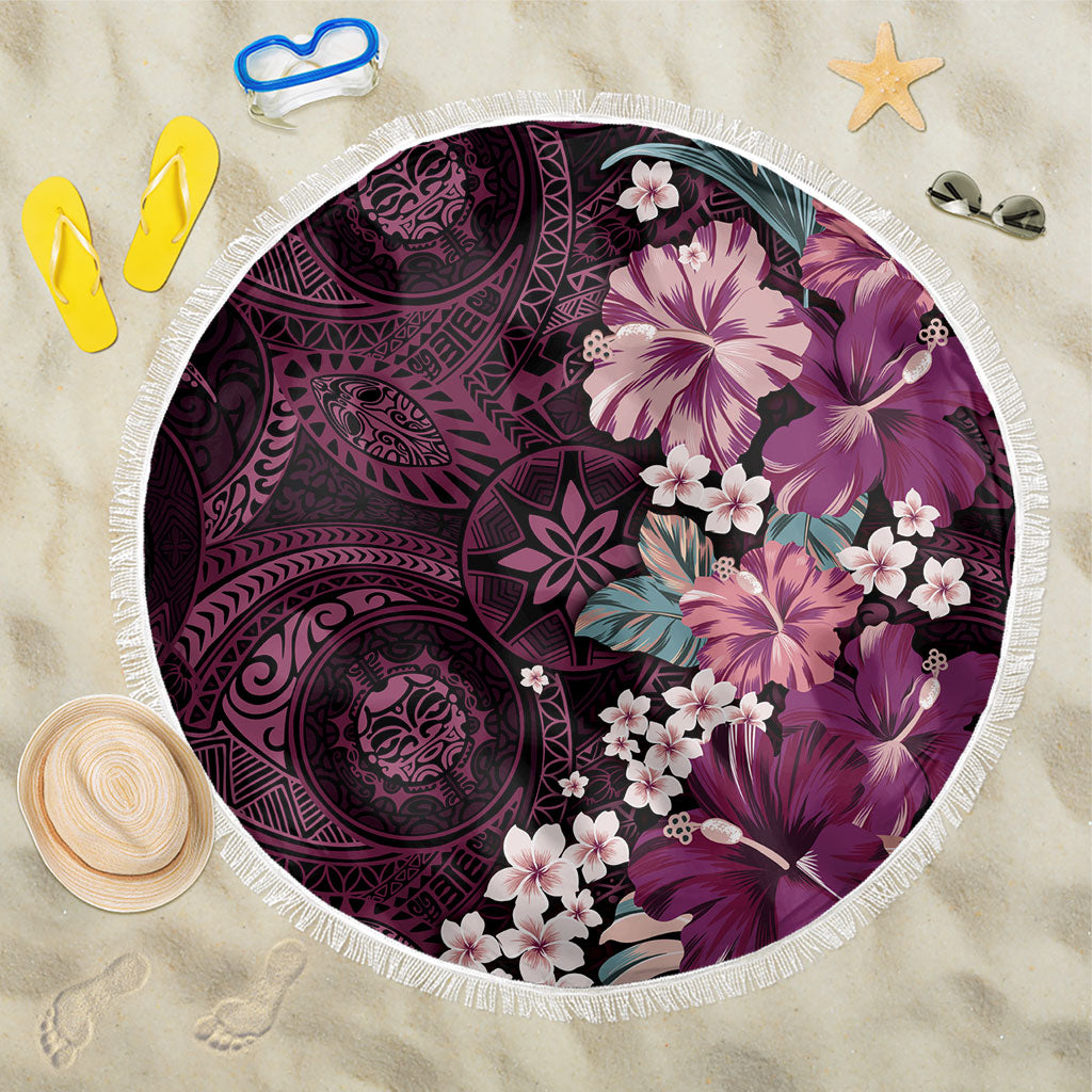 Poni Mama Hawai'i Hibiscus Beach Blanket Polynesian Tribal Tattoo Pattern Floral Elements LT9 One Size 150cm Pink - Polynesian Pride