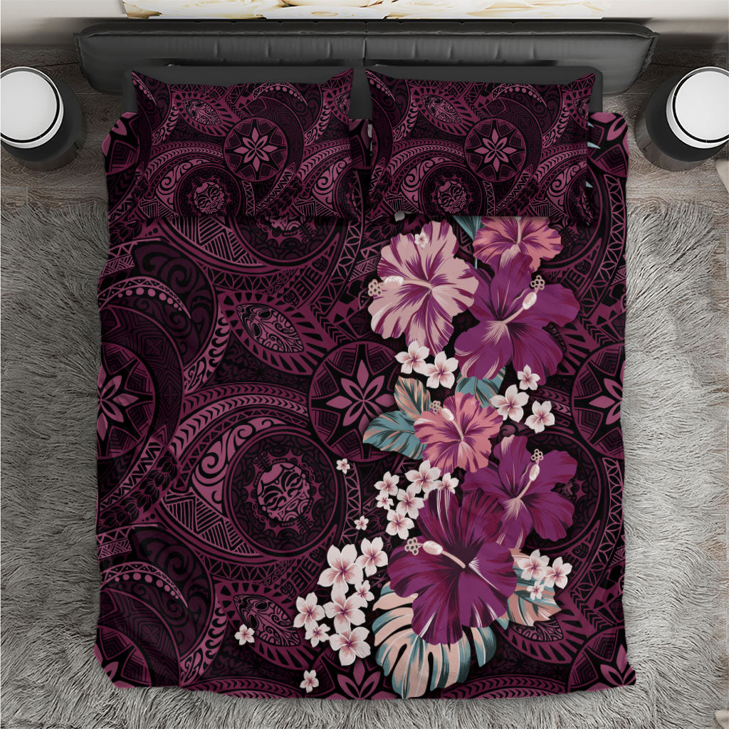 Poni Mama Hawai'i Hibiscus Bedding Set Polynesian Tribal Tattoo Pattern Floral Elements LT9 Pink - Polynesian Pride