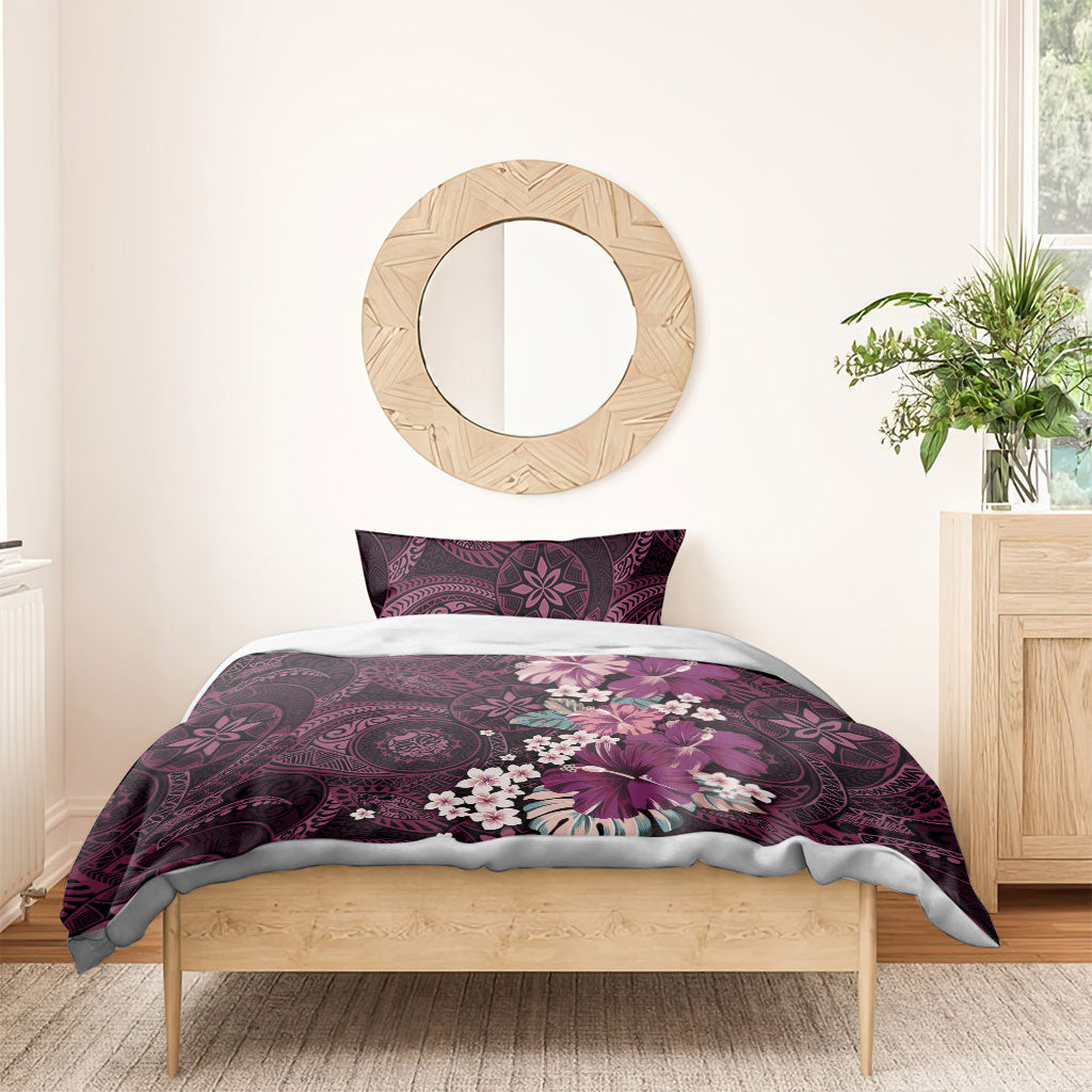 Poni Mama Hawai'i Hibiscus Bedding Set Polynesian Tribal Tattoo Pattern Floral Elements