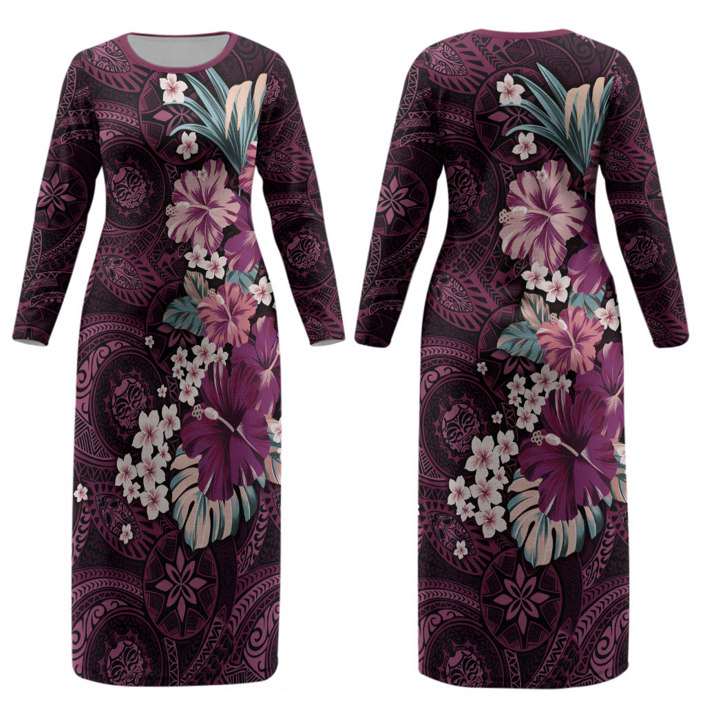 Poni Mama Hawai'i Hibiscus Couples Matching Long Sleeve Bodycon Dress and Hawaiian Shirt Polynesian Tribal Tattoo Pattern Floral Elements LT9 - Polynesian Pride