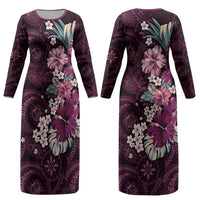 Poni Mama Hawai'i Hibiscus Couples Matching Long Sleeve Bodycon Dress and Hawaiian Shirt Polynesian Tribal Tattoo Pattern Floral Elements LT9 - Polynesian Pride