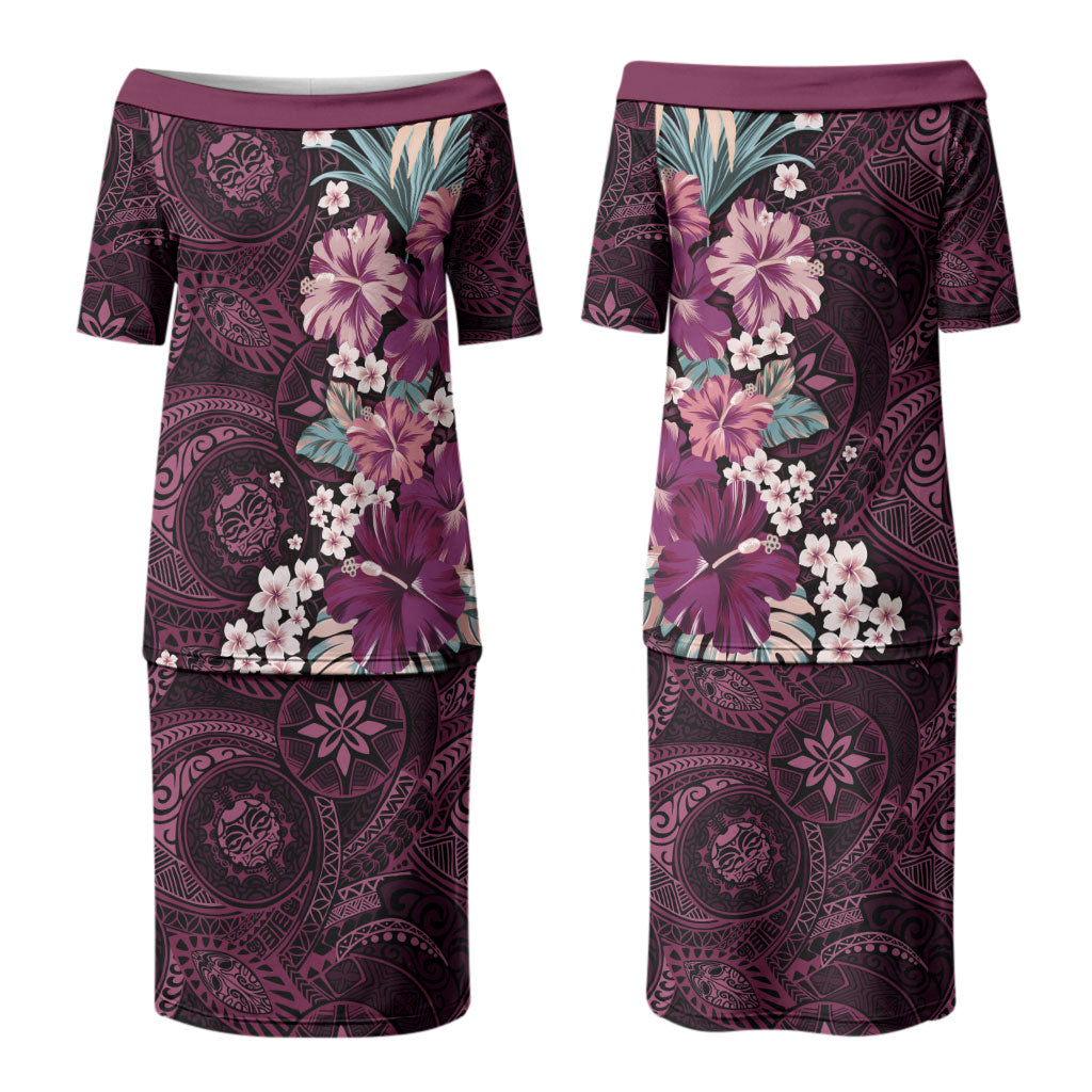 Poni Mama Hawai'i Hibiscus Couples Matching Puletasi and Hawaiian Shirt Polynesian Tribal Tattoo Pattern Floral Elements LT9 - Polynesian Pride