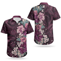 Poni Mama Hawai'i Hibiscus Couples Matching Short Sleeve Bodycon Dress and Hawaiian Shirt Polynesian Tribal Tattoo Pattern Floral Elements LT9 - Polynesian Pride