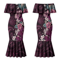 Poni Mama Hawai'i Hibiscus Family Matching Mermaid Dress and Hawaiian Shirt Polynesian Tribal Tattoo Pattern Floral Elements LT9 Mom's Dress Pink - Polynesian Pride