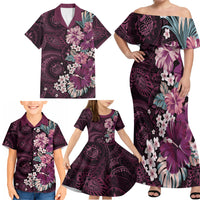 Poni Mama Hawai'i Hibiscus Family Matching Off Shoulder Maxi Dress and Hawaiian Shirt Polynesian Tribal Tattoo Pattern Floral Elements LT9 - Polynesian Pride